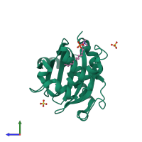 PDB entry 3kyq coloured by chain, side view.