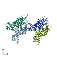 PDB entry 3kz9 coloured by chain, front view.