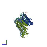 PDB entry 3kz9 coloured by chain, side view.