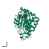 PDB entry 3kzc coloured by chain, side view.