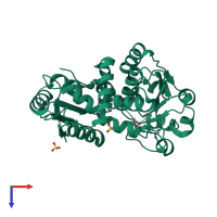 PDB entry 3kzc coloured by chain, top view.