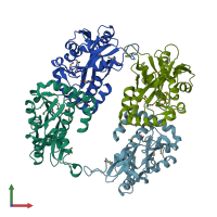 PDB entry 3kzg coloured by chain, front view.