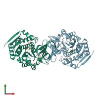 PDB entry 3kzh coloured by chain, front view.