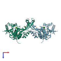 PDB entry 3kzh coloured by chain, top view.