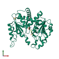 PDB entry 3kzo coloured by chain, front view.