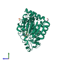 PDB entry 3kzo coloured by chain, side view.