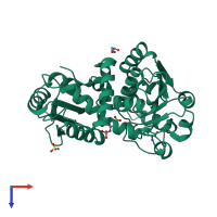 PDB entry 3kzo coloured by chain, top view.