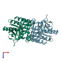 PDB entry 3kzp coloured by chain, top view.