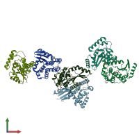 PDB entry 3kzq coloured by chain, front view.