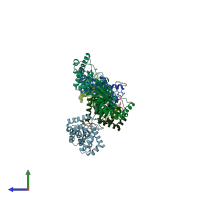 PDB entry 3kzq coloured by chain, side view.