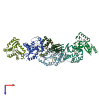 PDB entry 3kzq coloured by chain, top view.