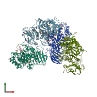 PDB entry 3kzs coloured by chain, front view.