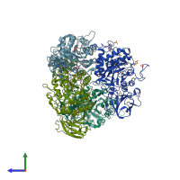 PDB entry 3kzs coloured by chain, side view.