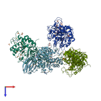 PDB entry 3kzs coloured by chain, top view.