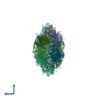 PDB entry 3kzw coloured by chain, side view.