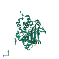 PDB entry 3l0a coloured by chain, side view.
