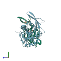 PDB entry 3l0b coloured by chain, side view.