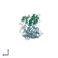 PDB entry 3l0m coloured by chain, side view.