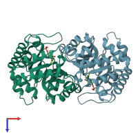 PDB entry 3l0n coloured by chain, top view.