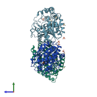 PDB entry 3l0z coloured by chain, side view.