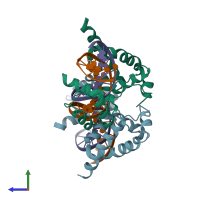 PDB entry 3l1p coloured by chain, side view.