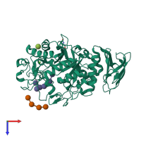 Monomeric assembly 1 of PDB entry 3l2l coloured by chemically distinct molecules, top view.