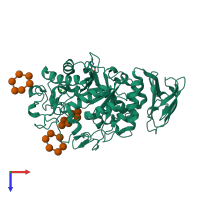 Monomeric assembly 1 of PDB entry 3l2m coloured by chemically distinct molecules, top view.