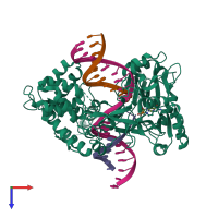 PDB entry 3l2p coloured by chain, top view.