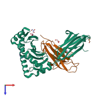 PDB entry 3l3g coloured by chain, top view.
