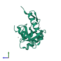 Monomeric assembly 1 of PDB entry 3l42 coloured by chemically distinct molecules, side view.