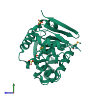 PDB entry 3l4e coloured by chain, side view.