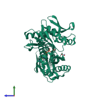 Monomeric assembly 1 of PDB entry 3l4i coloured by chemically distinct molecules, side view.