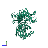 Monomeric assembly 2 of PDB entry 3l4i coloured by chemically distinct molecules, side view.