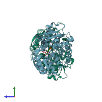 PDB entry 3l6c coloured by chain, side view.