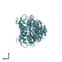 PDB entry 3l6e coloured by chain, side view.