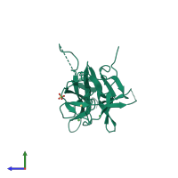 PDB entry 3l6p coloured by chain, side view.