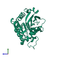 PDB entry 3l7n coloured by chain, side view.