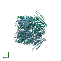 PDB entry 3l8k coloured by chain, side view.