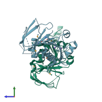 PDB entry 3l8m coloured by chain, side view.