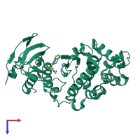 Monomeric assembly 1 of PDB entry 3l8x coloured by chemically distinct molecules, top view.