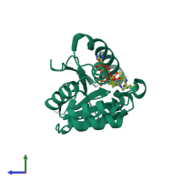 PDB entry 3l92 coloured by chain, side view.