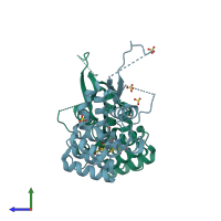 PDB entry 3l9q coloured by chain, side view.