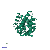 PDB entry 3l9u coloured by chain, side view.