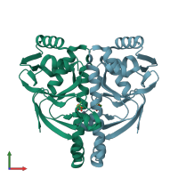 PDB entry 3la3 coloured by chain, front view.