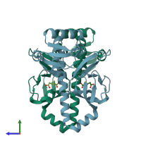 PDB entry 3la3 coloured by chain, side view.