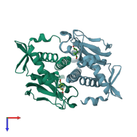 PDB entry 3la3 coloured by chain, top view.