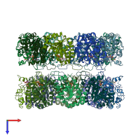 PDB entry 3la6 coloured by chain, top view.