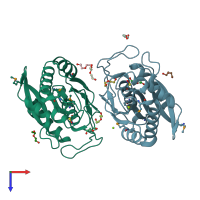 PDB entry 3lac coloured by chain, top view.