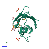 PDB entry 3lae coloured by chain, side view.