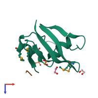 PDB entry 3lae coloured by chain, top view.